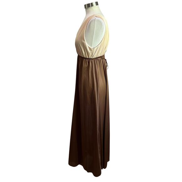 70s Vintage Grecian Two Tone Nylon Night Slip Dress Size Large - Picture 2 of 6